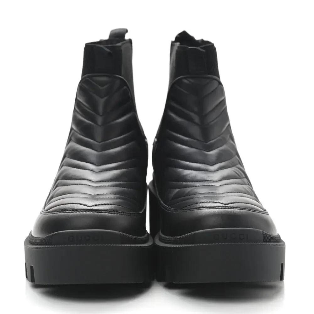 Gucci Frances Matelasse GG Chelsea Boots Black Calfskin Lug Sole EU 37 NIB